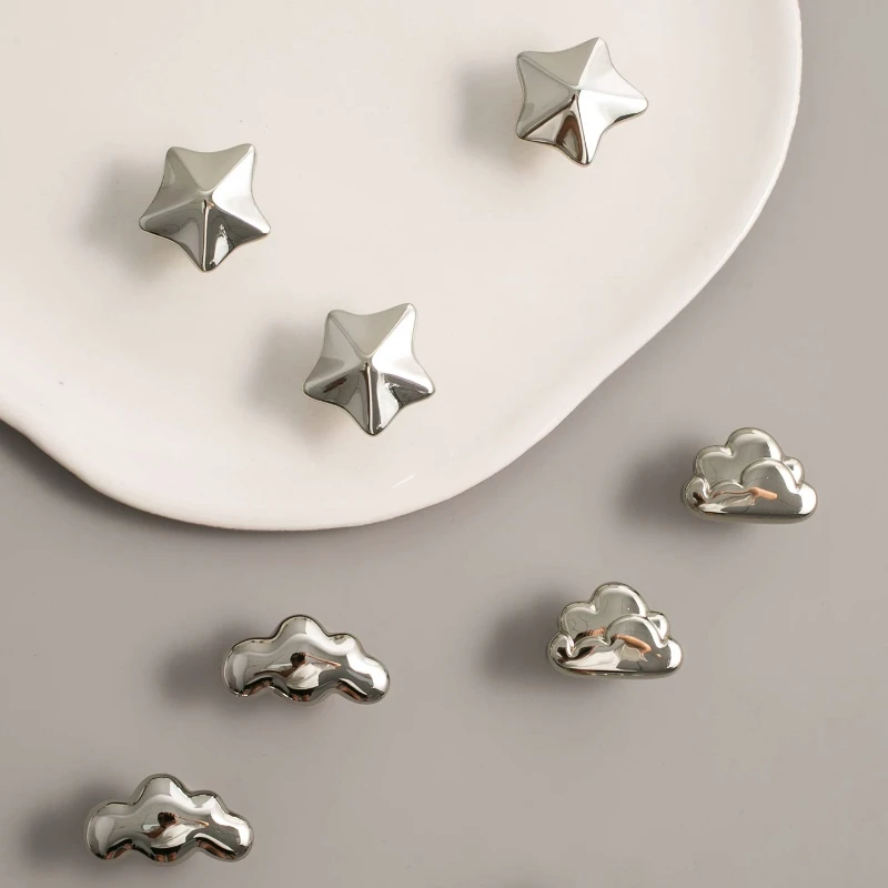 Wavy Curved Cabinet Handles Star Oval Knob Nickel Titanium Silver Modern Kitchen Wardrobe Drawer Door Pulls Furniture Hardware