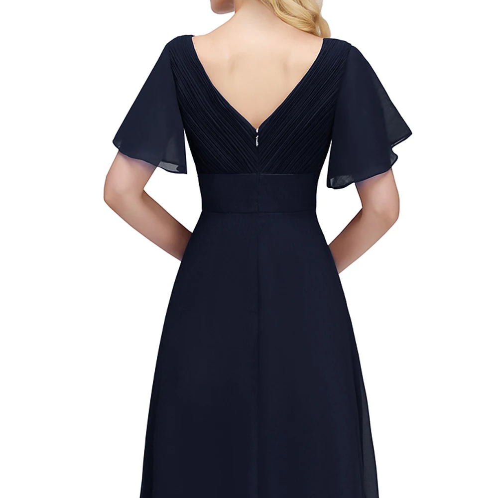 BABYONLINE Królewsko Niebieskie Sukienki Druhen z Dekoltem w Serek, Falbankowymi Rękawami, Marszczonymi na Talii i Zwiewną Spódnicą z Szyfonu na Przyjęcie Weselne