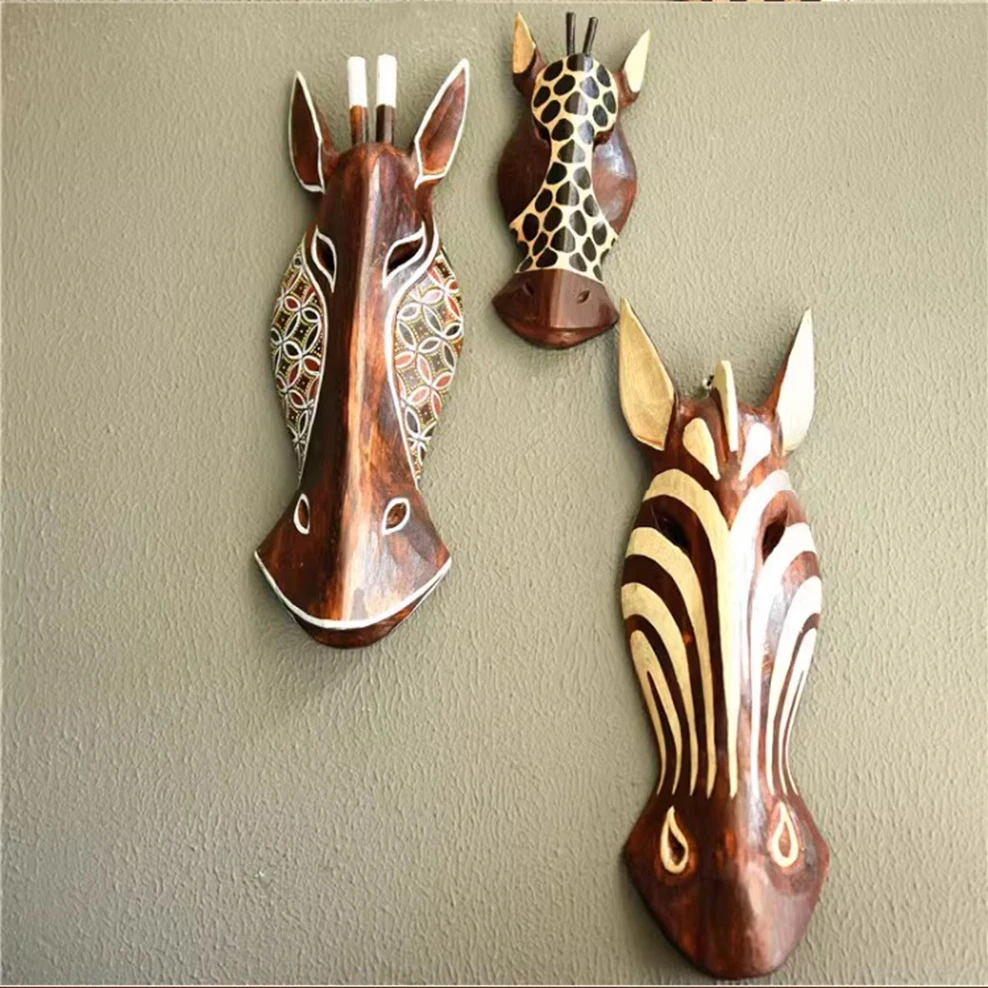 

Bali style wall decorations, 3D solid wood carved animal mask, Bar restaurant wall hanging Homestay home decoration handicrafts