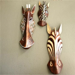 Bali style wall decorations, 3D solid wood carved animal mask, Bar restaurant wall hanging Homestay home decoration handicrafts