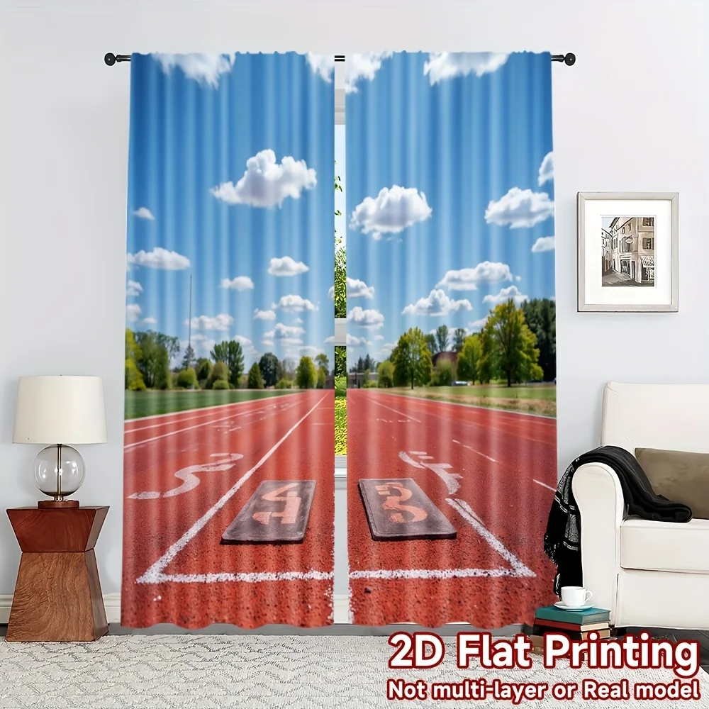 Track and field stadium design Print Drapes Room Darkening Window Curtains for Home Decor,Rod Pocket Blackout Curtains Bedroom