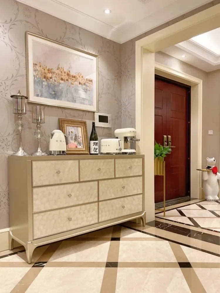 

-American Style Luxury Solid Wood Seven Bucket Cabinet, Modern And Minimalist Living Room Storage Drawer, Shell Storage Cabinet