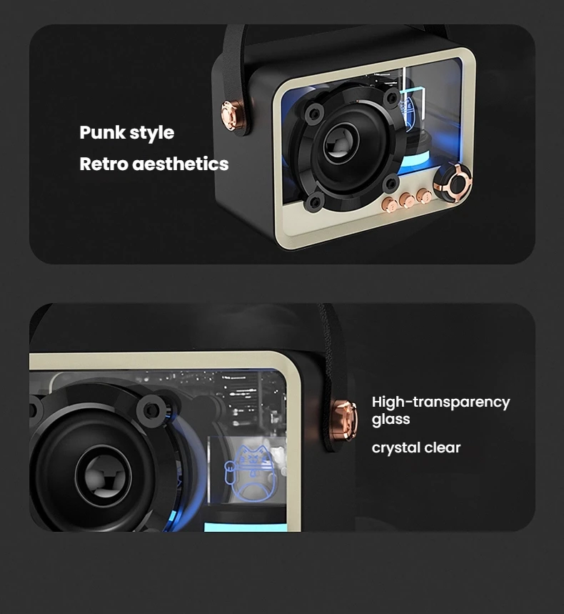 

Прозрачный беспроводной Bluetooth-динамик в стиле панк с RGB-подсветкой HIFI HD Sound Поддержка TF-карты Мини-динамик для домашнего декора