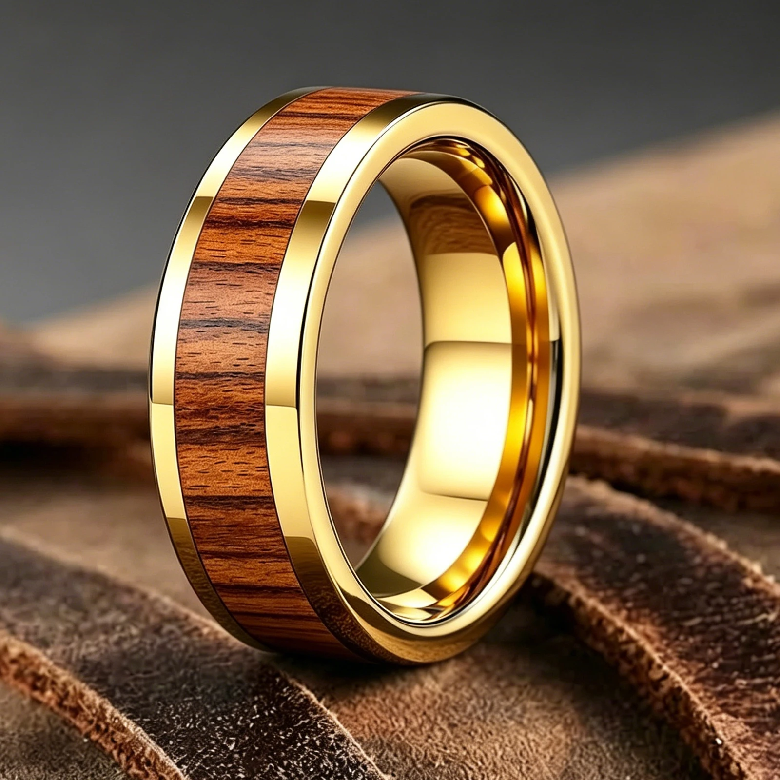 Golden or Sliver 125kHz T5577 Chip Stainless Steel Ring,inlays Epoxy Blue or Brown Wood Grain Slice