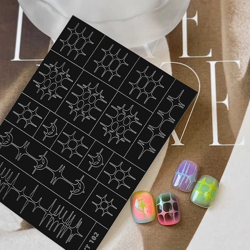 1 ورقة البخاخة الاستنسل للأظافر نجوم القمر هيكل السمكة نمط الجوف الفرنسية مسمار مانيكير ملصقات قوالب الشارات الزخرفية