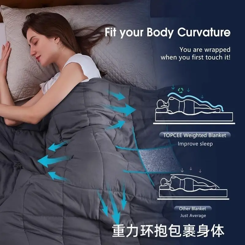 Weighted Blanket Soft Breathable Cozy Heavy Fits Body Curvature For Adult Deep Sleep Relaxation Bedroom Sofa Use Dark Grey