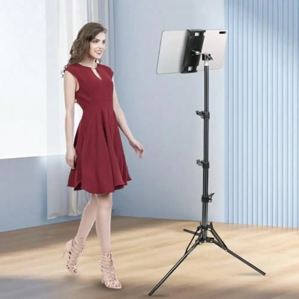 

Tablet Tripod Stand With 65 Inch Height Adjustable Tripod Stand With 360° Rotating For All 4.5-12.9 Inch-Screen Tablets And Phones