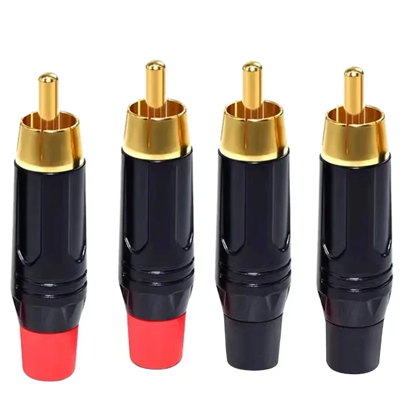 2Pcs Connector RCA Male Plug RCA Female Socket Lotus Jack Gold Plated Head Pigtail DIY HIFI Audio Speaker Amplifier