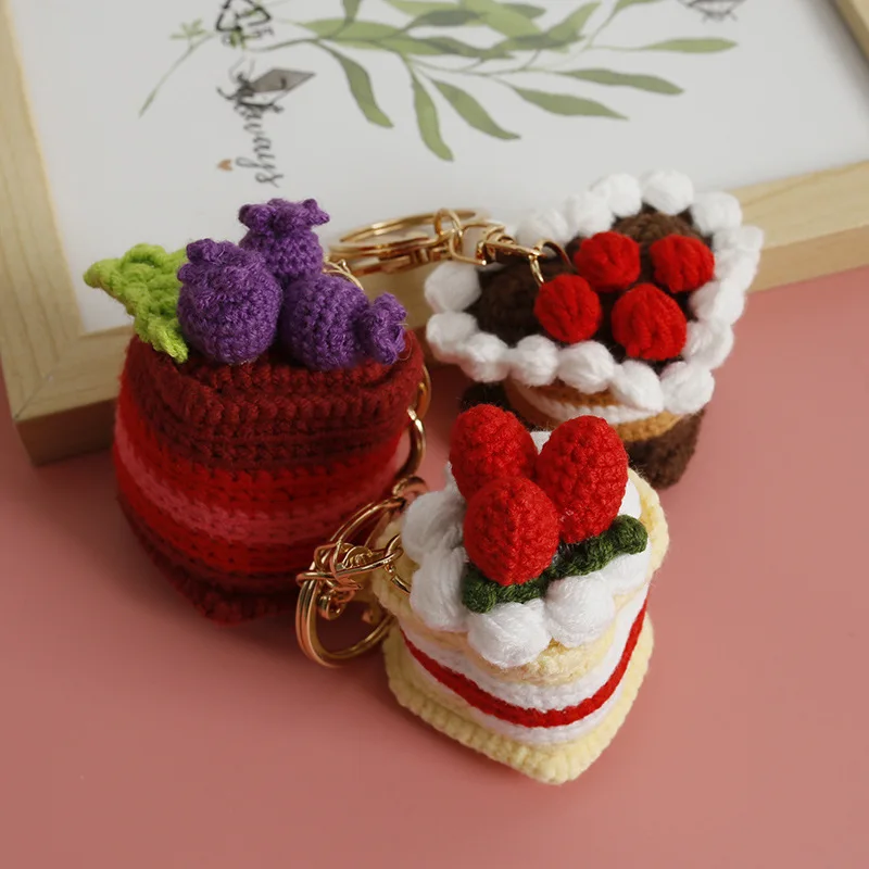 Porte-clés pendentif gâteau au chocolat doux, porte-clés au crochet pour sac, fabrication à la main, porte-clés gâteau dessert ogo, cadeaux créatifs, porte-clés nourriture mignonne