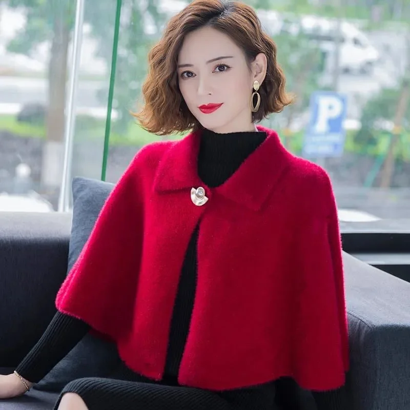 Women Cloak Style Woolen Shawl Jacket 2024 New autumn winter Korean Version Coat Female Fashion Woolen cardigan Coat Top