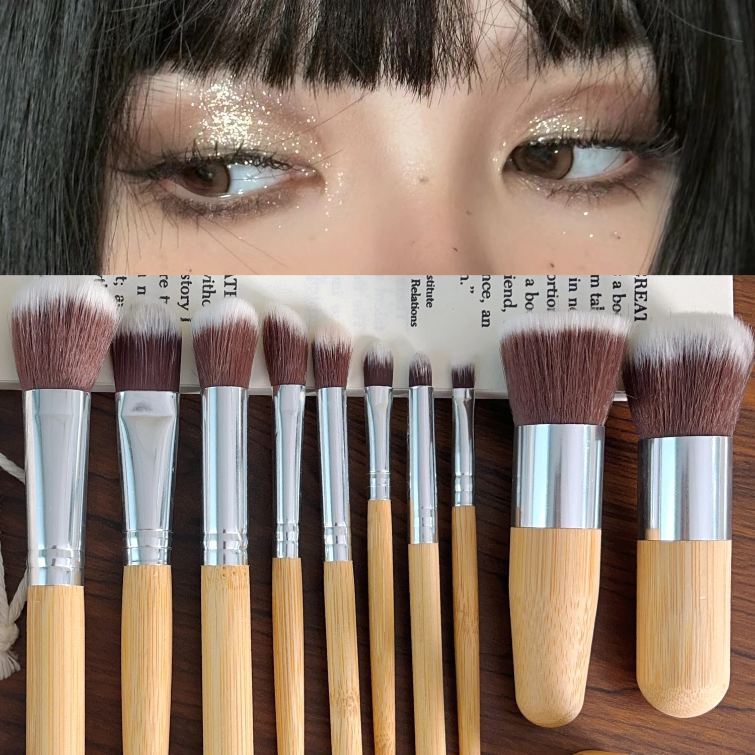 Professional 11PCS Makeup Brushes Set Mini Bamboo Handle Makeup Brush with Bag Soft Fluffy Eyes Face Powder Brushes Beauty Tools