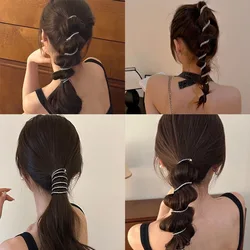 Rhinestone Telephone Line Hair Loop Spiral Coil High Elastic Phone Line Hair Loop Rubber Elastic Bands Head Rope Ponytail Woman