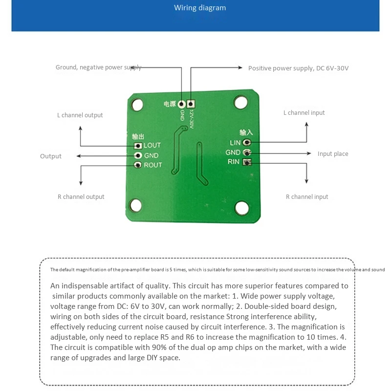 듀얼 채널 프리앰프 보드, 4558 HIFI 앰프와 호환 가능한 프리앰프 보드, NE5532 OP-AMP, 6-30V