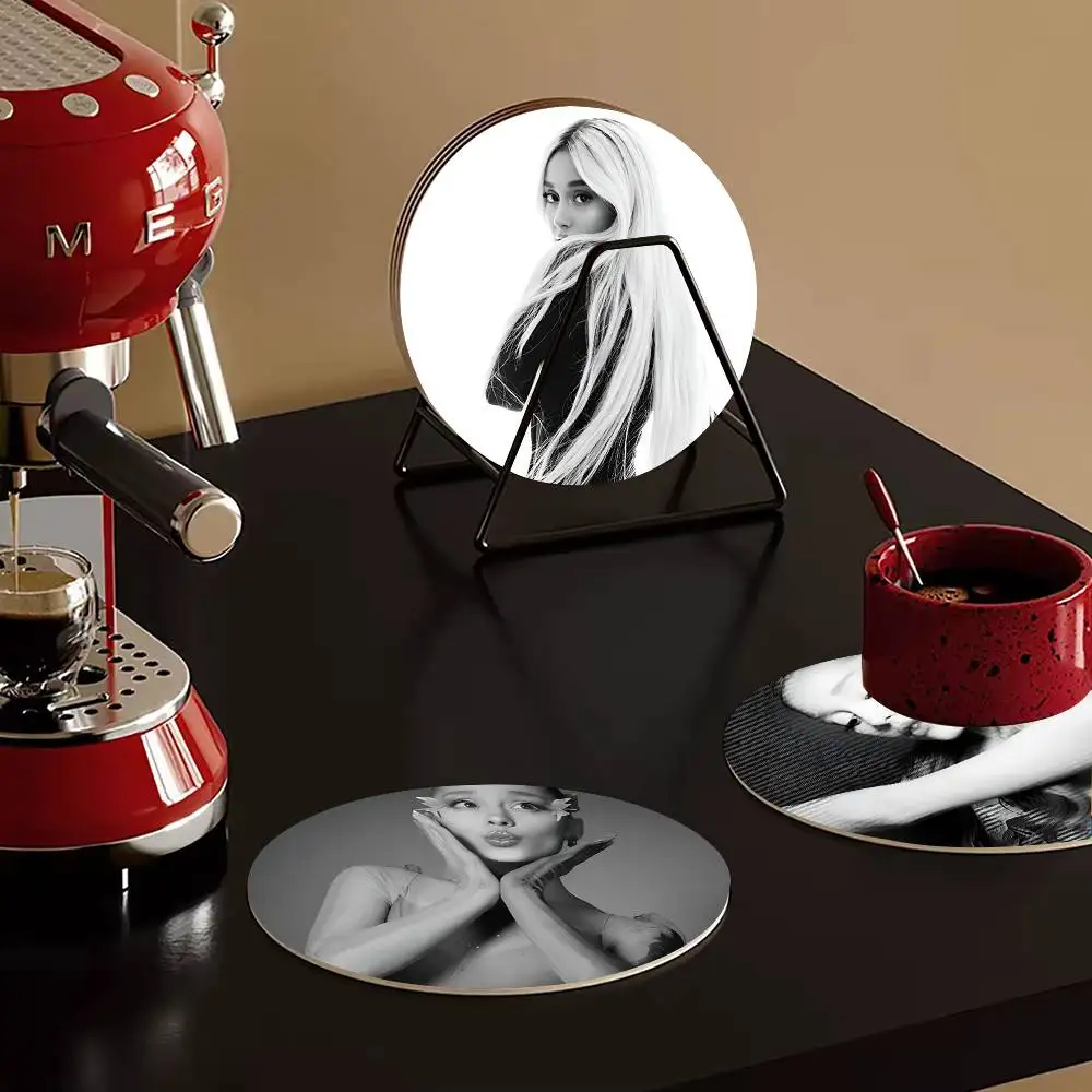 1pc A-Ariana GrandeS Wooden Coaster Colour Printing Cup Mat Home Desk Decoration Gifts