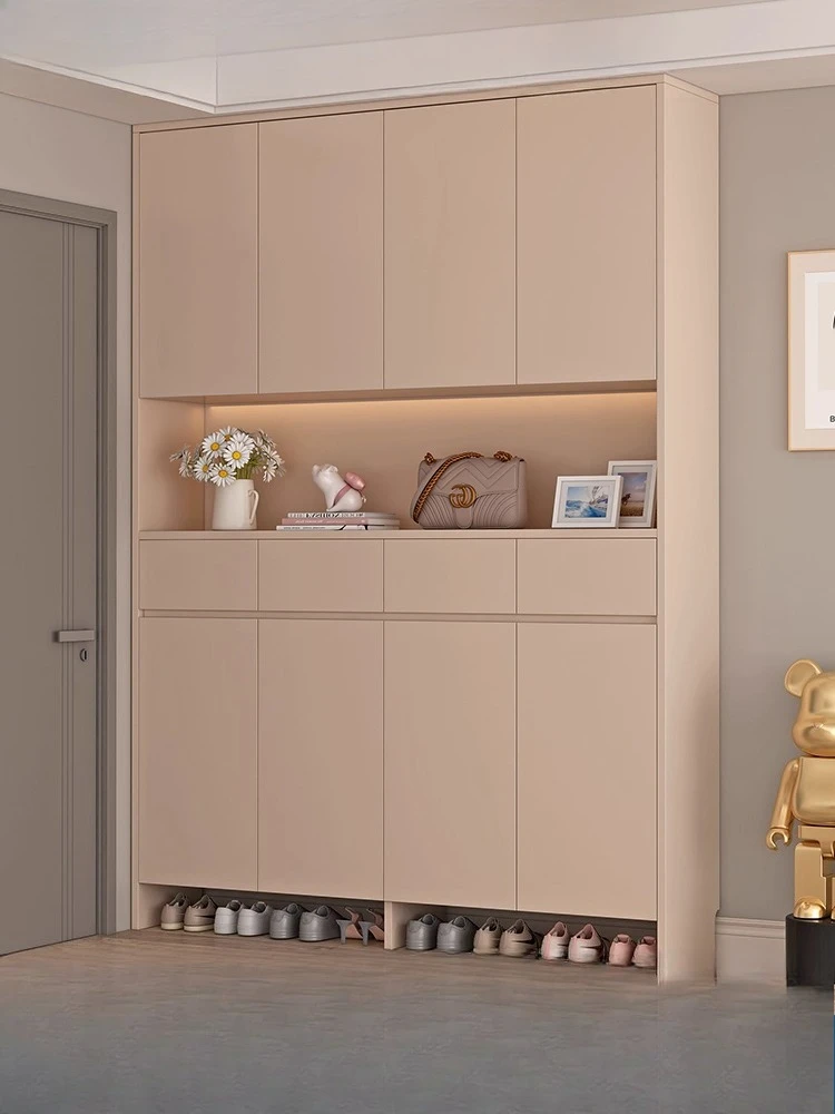 

Solid wood shoe cabinet, integrated at the entrance of the home against the wall, simple modern living room, large-capacity