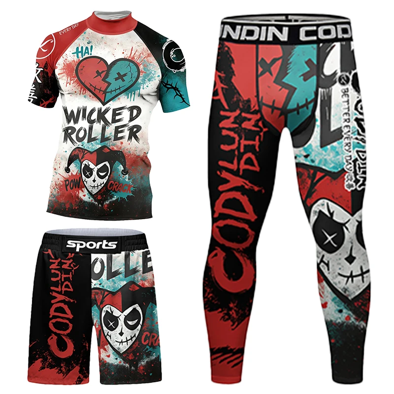 BJJ No Gi Rashgrauds البرازيل جيو جيتسو طباعة عالية الجودة MMA طفح الحرس 4 قطعة مجموعات المضادة للتجاعيد مرونة عالية ملابس للرجال