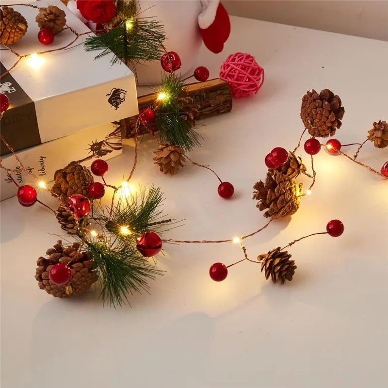 Tirvose 2M Kerst Garland String Lights Creatieve Led Dennenappel Koperdraad Kerstverlichting Voor Thuis Feest Bruiloft Slaapkamer Decor