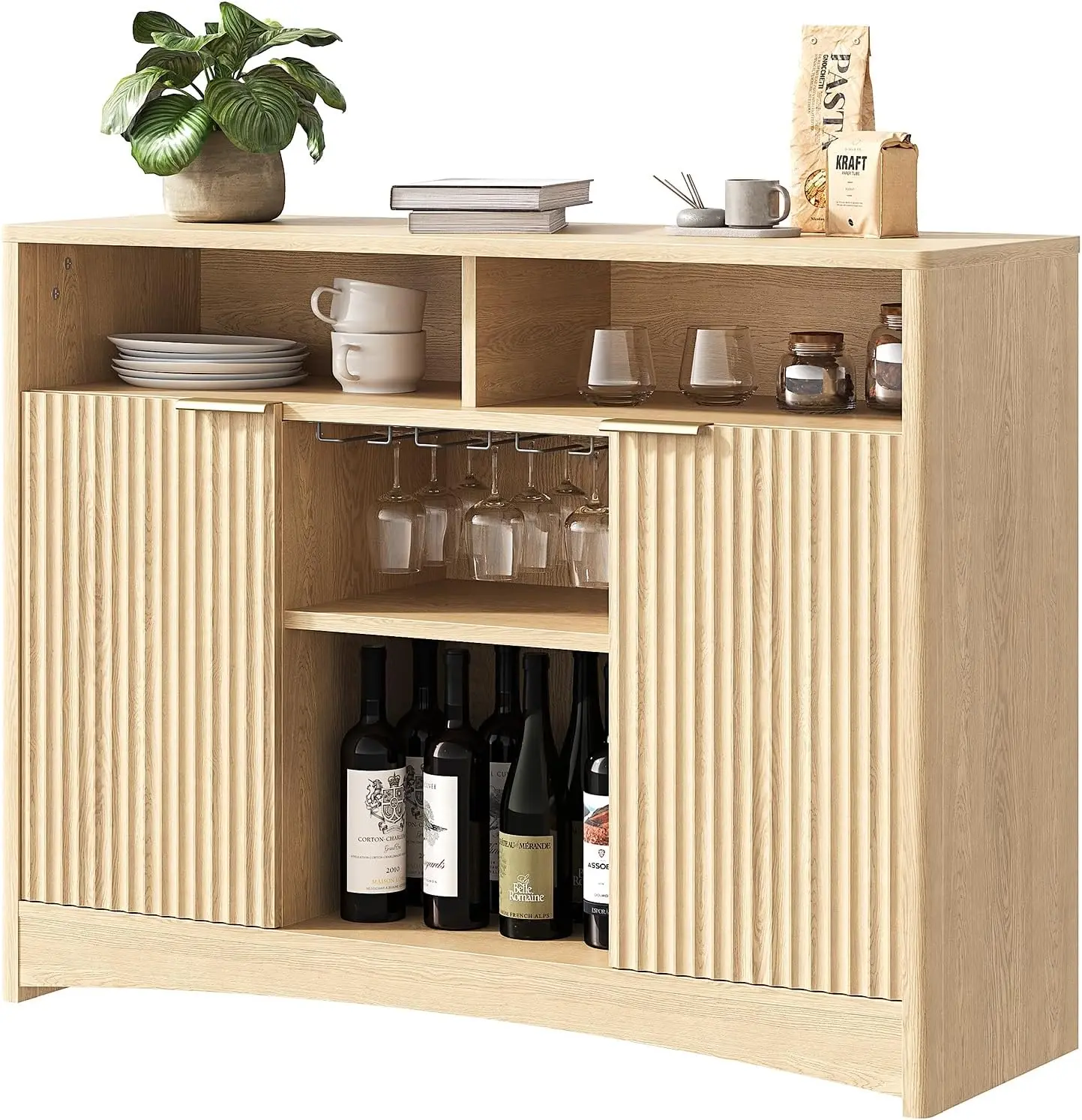 

47.2" Bar Cabinets with Storage, Modern Buffet Cabinet, Large Sideboard with 2 Fluted Panel Doors, Coffee Bar Cabinet with Adjus