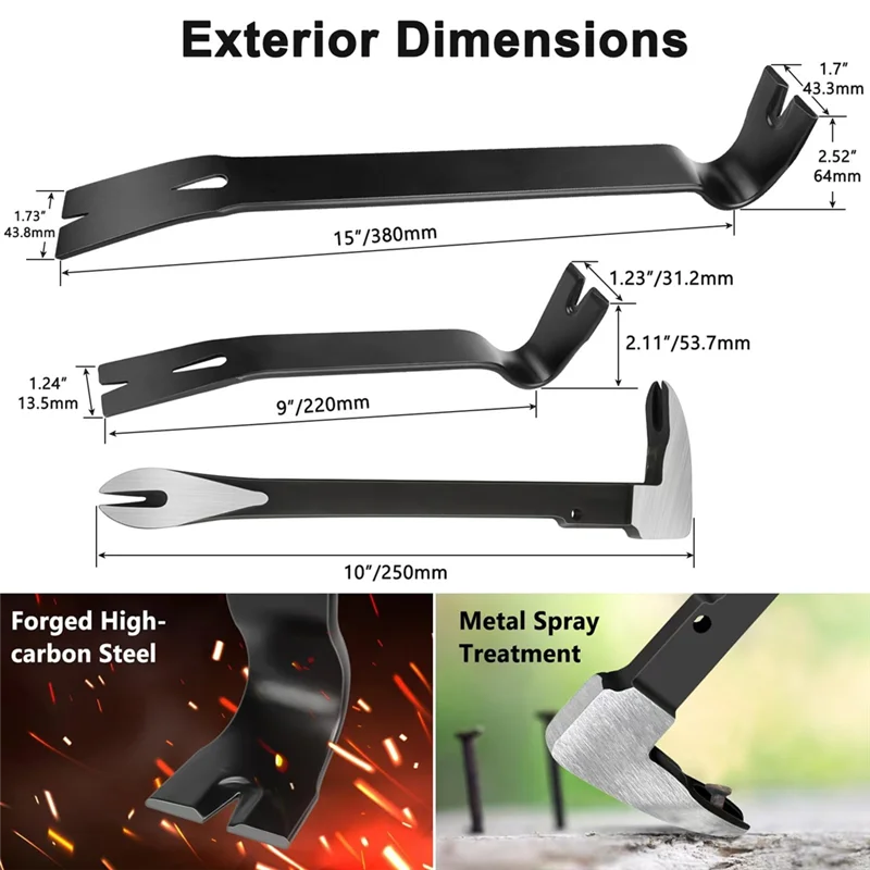 A96I-3 ชิ้น Pry Bar ชุด 10 นิ้วเล็บ Pry Bar, 9 นิ้วและ 15 นิ้วเล็บ Pullers กว้าง, สําหรับ Home Remolding & งานไม้