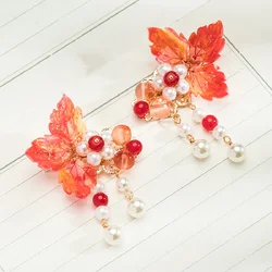 Maple Leaf Hair Clips Chinese Hanfu Hair Accessories Beads Tassel Hairpins Vintage Party Barrettes Girls Hair Jewelry Bijoux