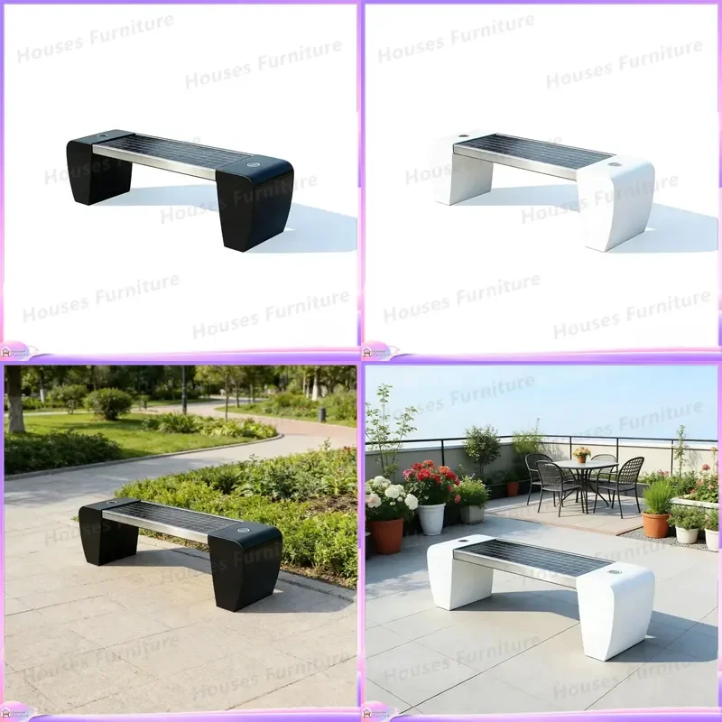 200 Solar Smart Wireless Charging Bench Stainless Steel Frame Waterproof Ergonomic Design Outdoor Garden Furniture with USB