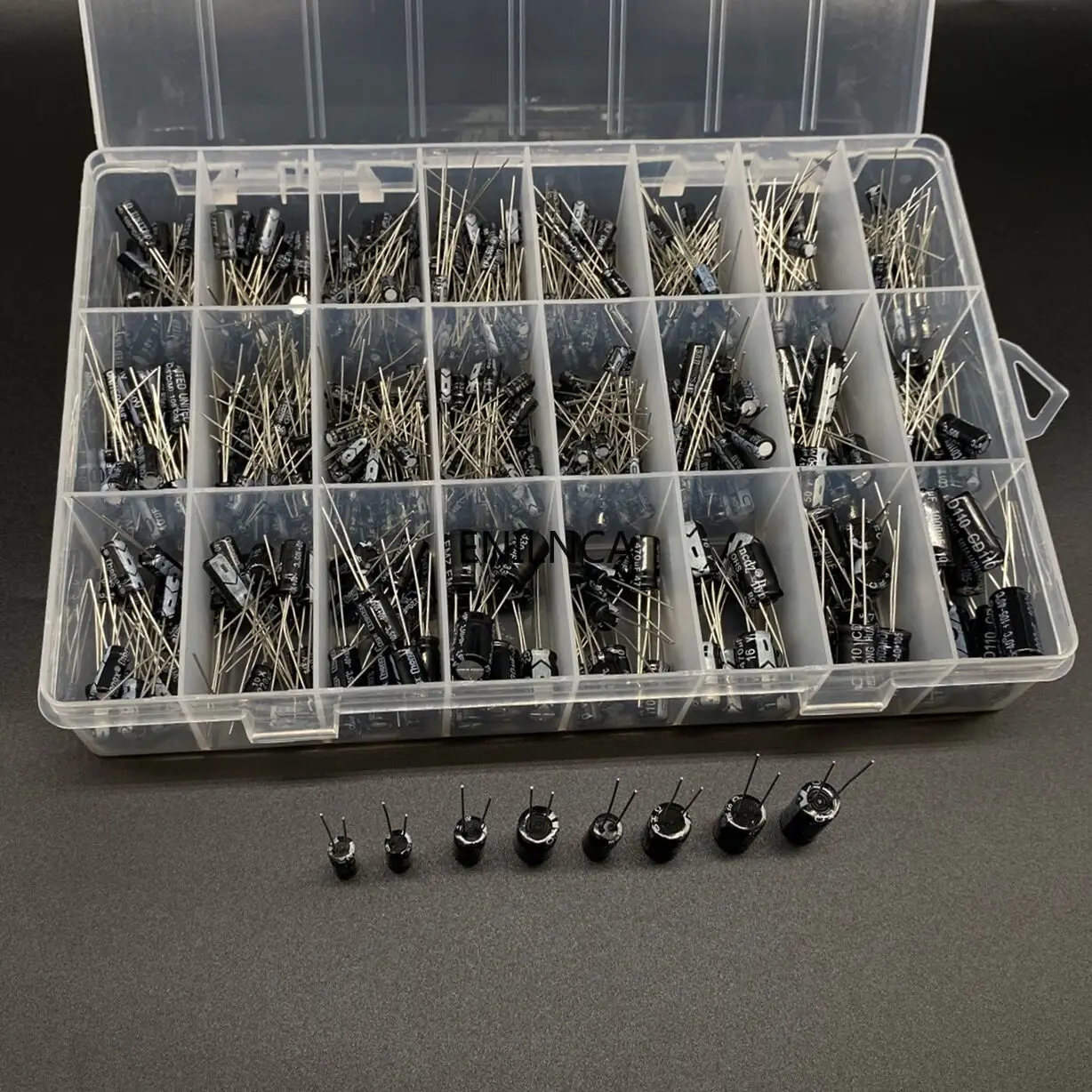 Condensadores electrolíticos de aluminio, kit surtido de condensadores electrolíticos de mezcla de 16-50V, caja de almacenamiento, 24 valores, 510
