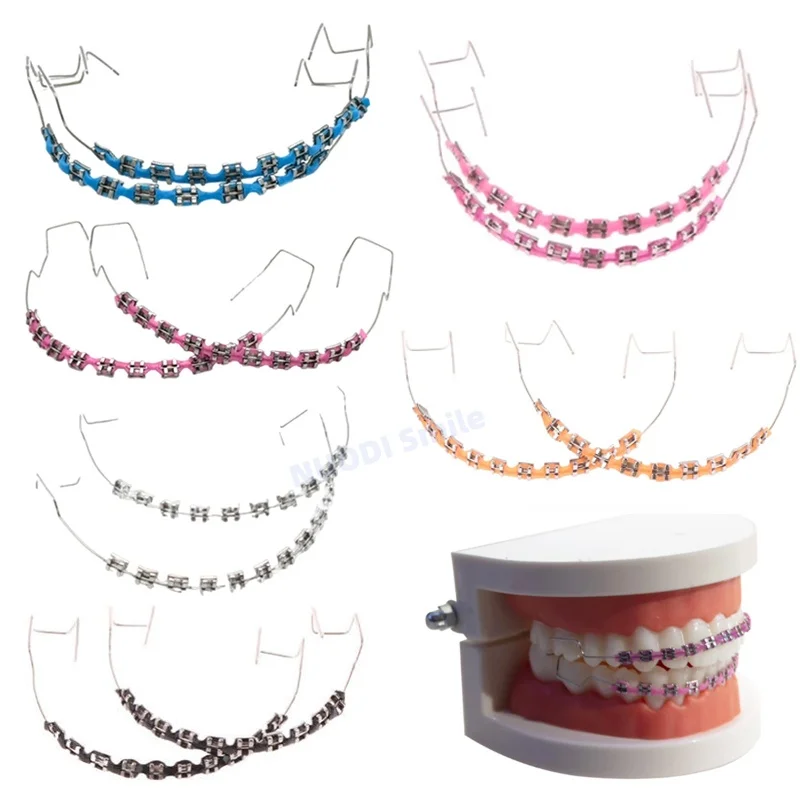 

1 Pair Dental Fake Braces Metal Wires Colorful Brackets For Teeth Temporary Metal Bracket Decoration Orthodontic Ligature Ties