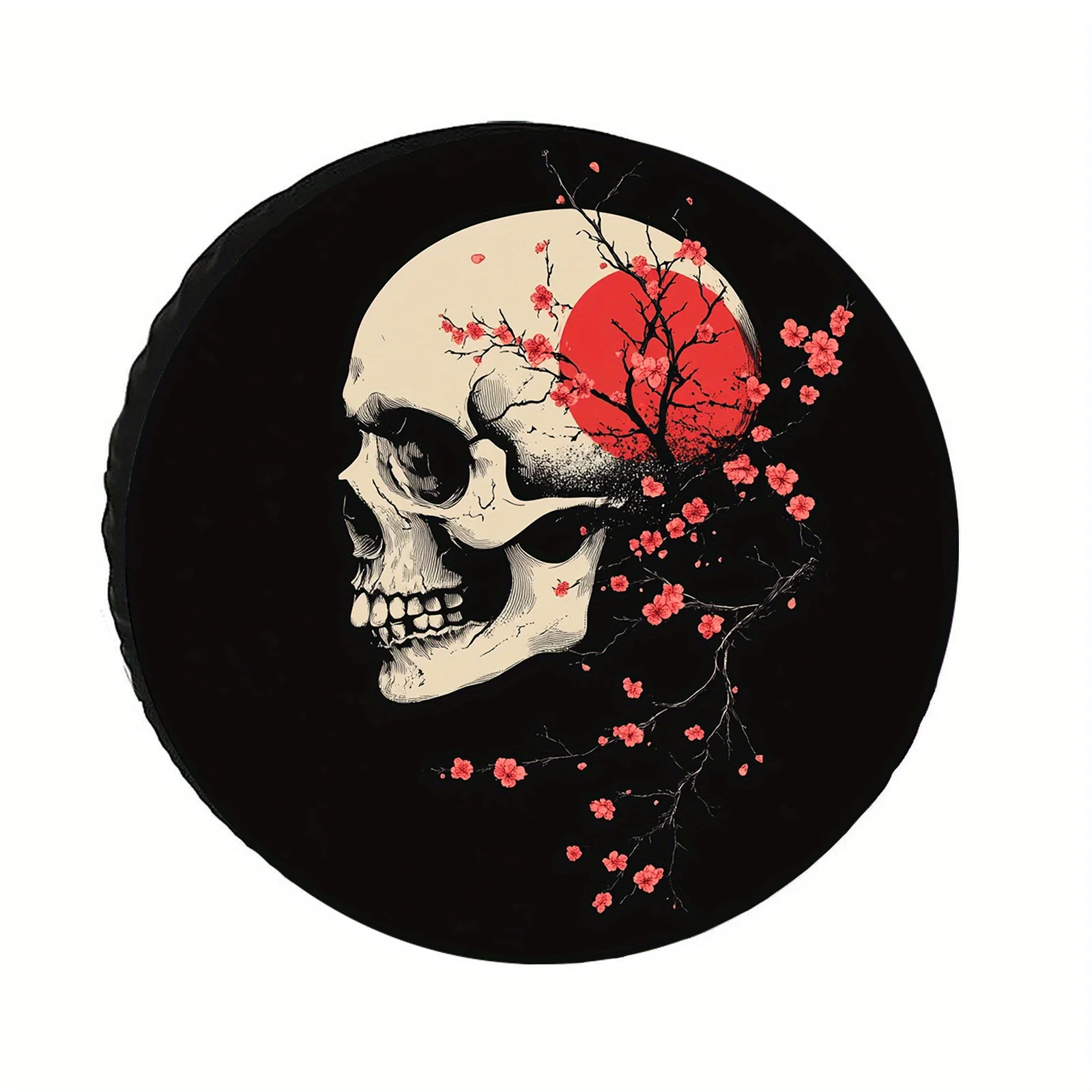 Housse de pneu de crâne de Sakura japonais-décoration de pneu de voiture en fleur de cerisier gothique, protecteur de roue de secours Floral rouge pour voitures, compati