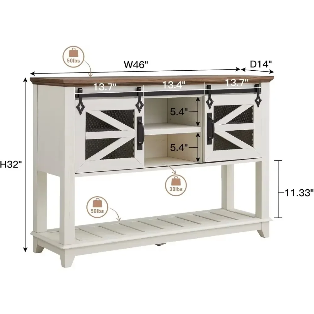 Entryway Table w/Sliding Barn Doors, 46'' Farmhouse & Industrial Rustic Console Sofa Table with Storage, w/Adjustable