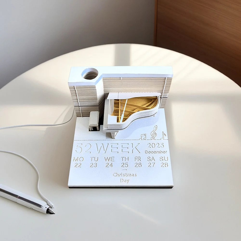 Calendário de mesa de piano 2025 calendário de mesa criativo escultura em papel arte bloco de notas bloco de notas 3d arte calendário escultura em papel presente