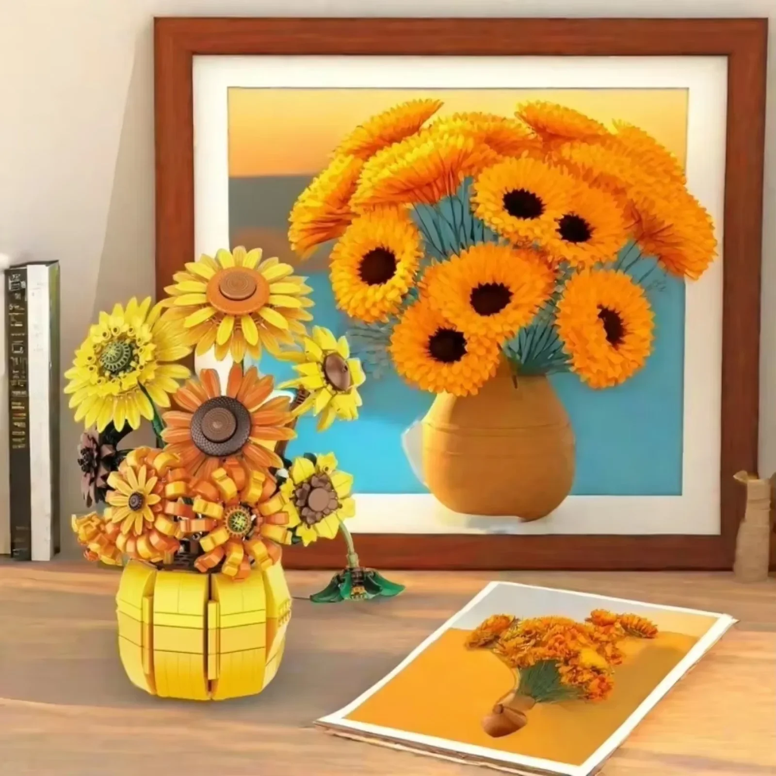 MOLD KING 1009 Uds. Juegos de construcción de flores 11002 girasoles maceta ramo plantas Kits bloques de construcción decoración del hogar/día de la madre