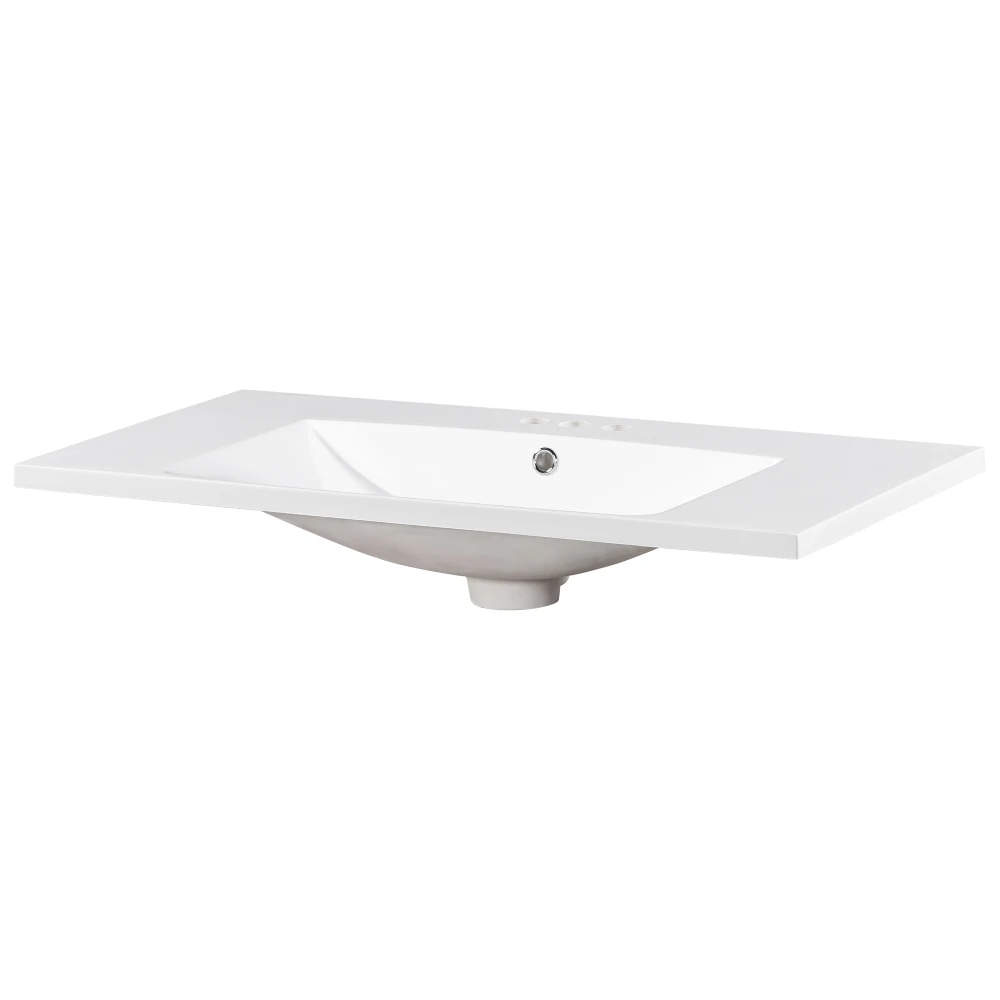 Lavabo de baño individual de 36", solo tocador, 3 orificios para grifos, resina