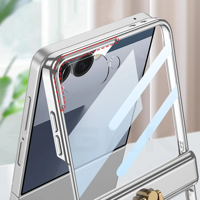Luksusowe etui z magnetycznym zawiasem do Samsung Galaxy Z Flip 7 6 5, szklany ekran, uchwyt pierścieniowy, twarda obudowa do Galaxy Z Flip7 — zdjęcie produktu 4