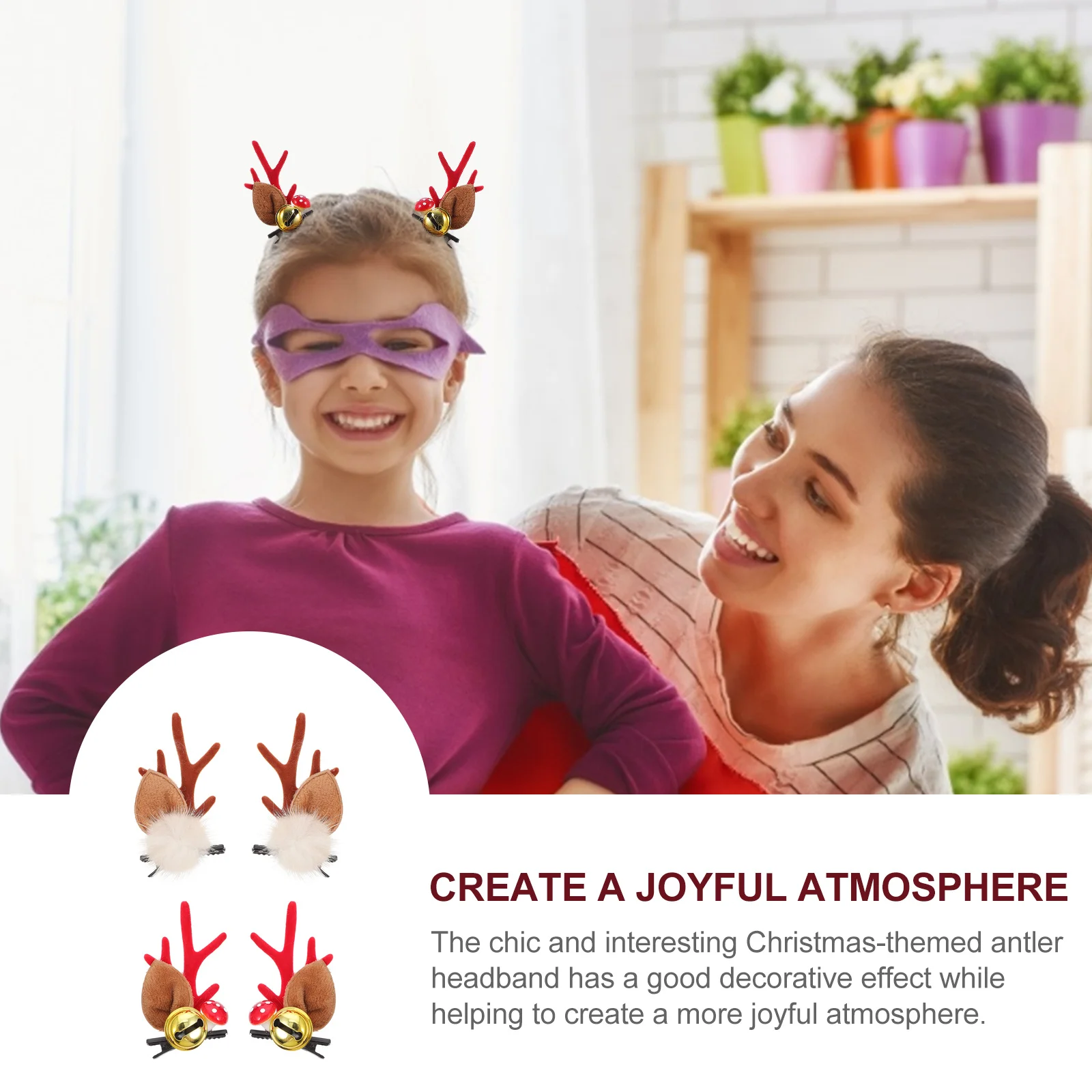 

2Pairs Elk Antlers Hair Clips Christmas Theme Hairpin with Duckbill Clamp Stylish Deer Ear Accessories for Holiday Events