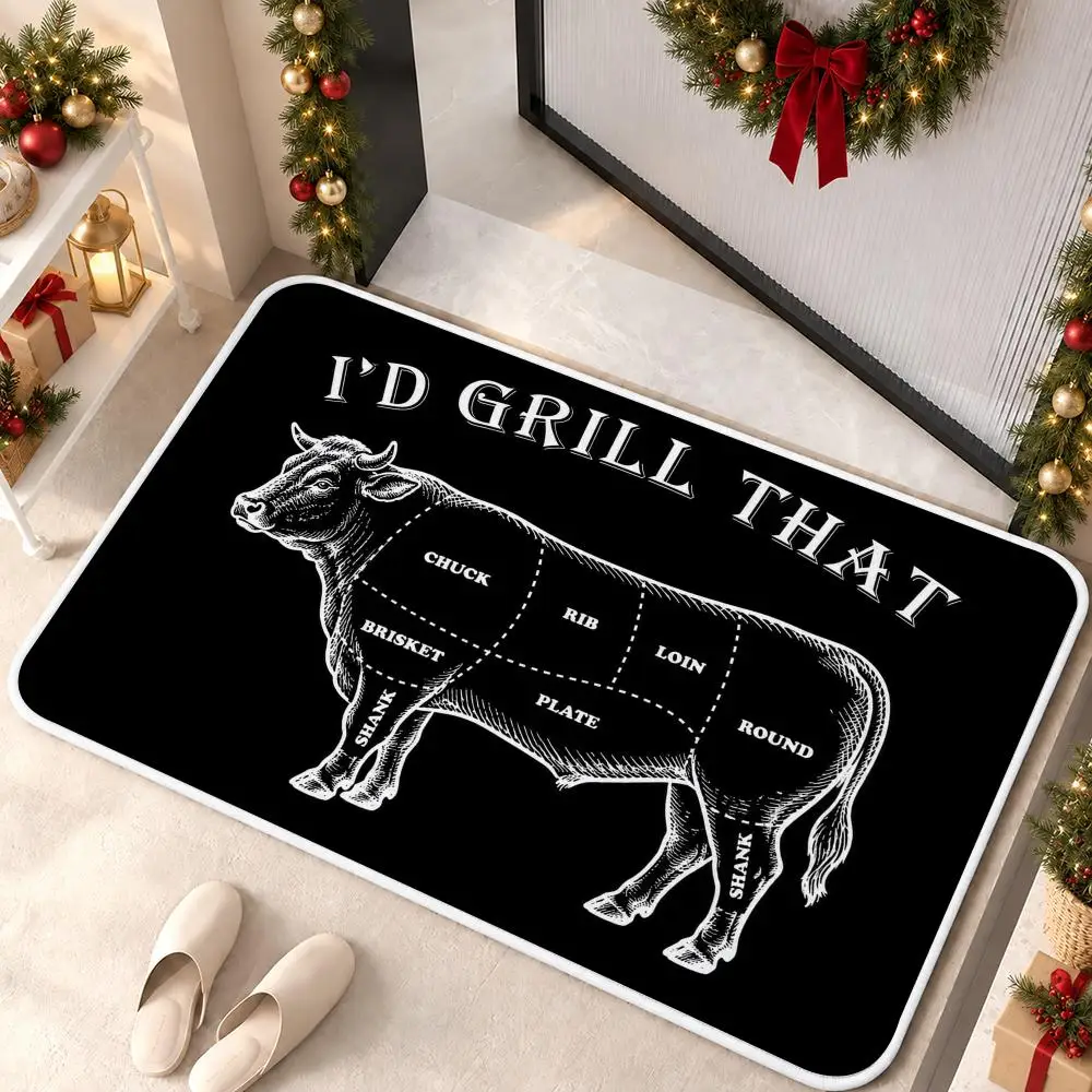 Grilling Animals Floor Mat Soft Flannel Rug Non Slip Washable Quick Dry Mat for Bathroom Bedroom Kitchen Home Decor