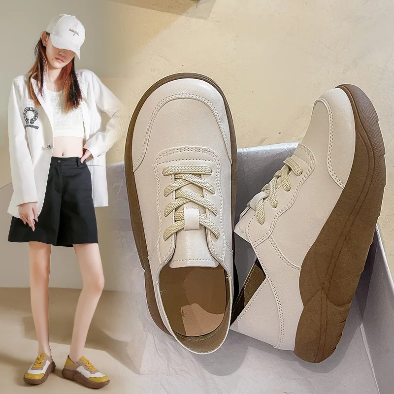 

Women Casual Shoes Autumn Fashion Lace Up Platform Sport Shoes 2024 New Female Sneakers Zapatos Mujer Leather Vulcanized Shoes