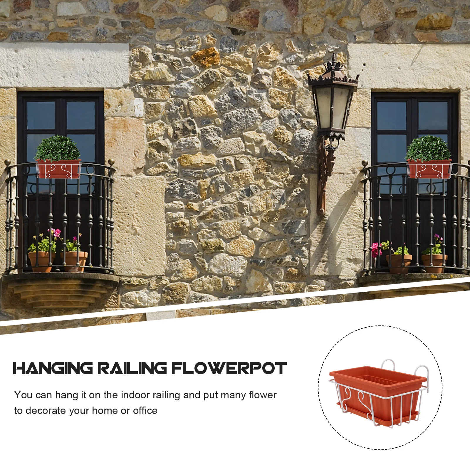 

1Set Railing Hanging Flowerpot Rectangular Plastic Durable Gardening Pot Balcony Flower Stand Vegetable Planting Box Home Use