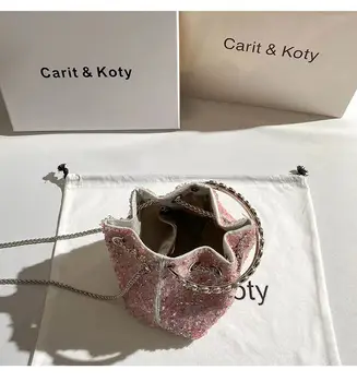 奢華水晶粉紅水鑽晚餐手拿包婚禮派對水桶包女士手提包斜背包 8 最佳銷售 粉紅色手拿包 - №7