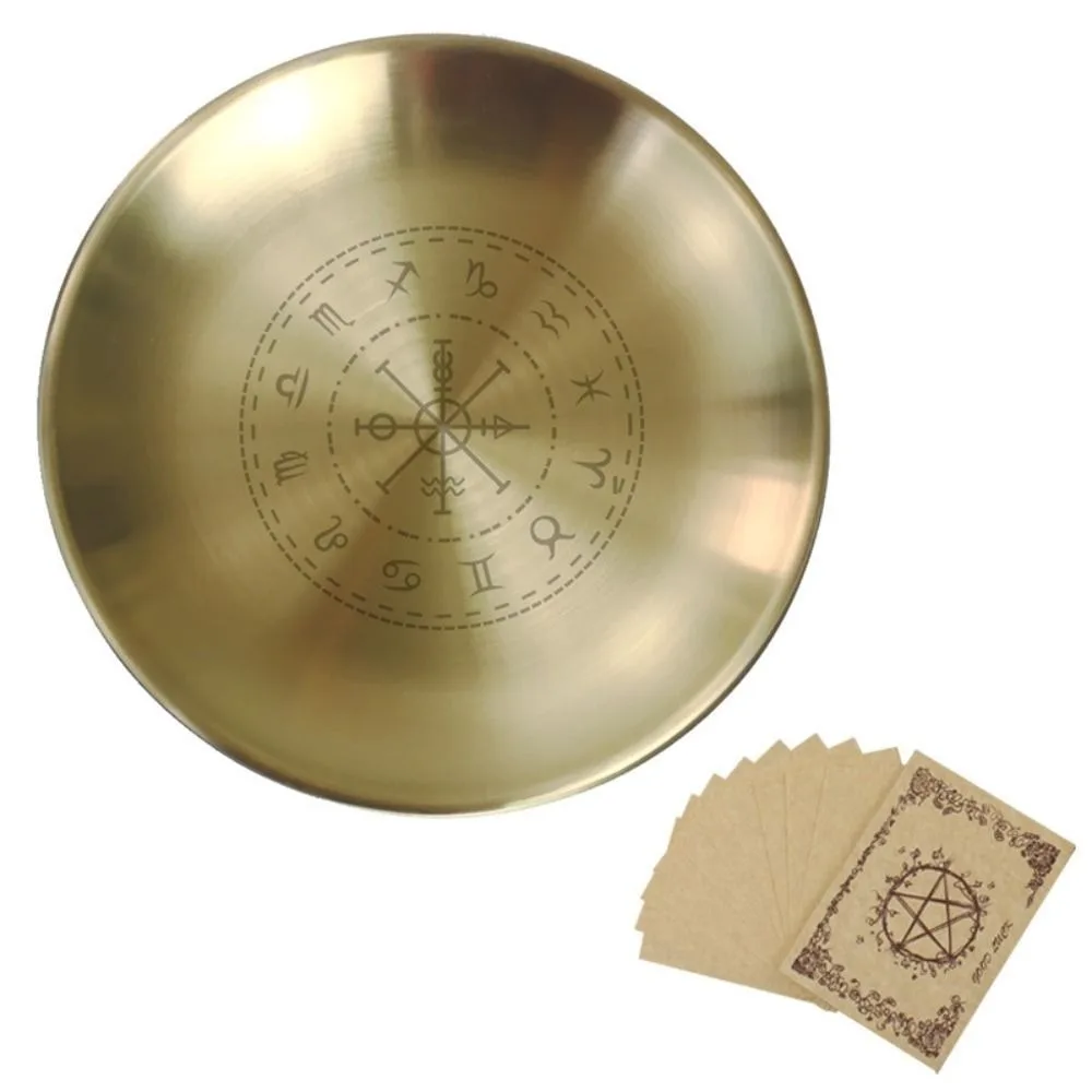 Ritual de Altar de pentagrama, placa de soporte para quemar, cuenco de Altar duradero de 14cm, cuenco plano multiusos de acero inoxidable, Ritual de Altar