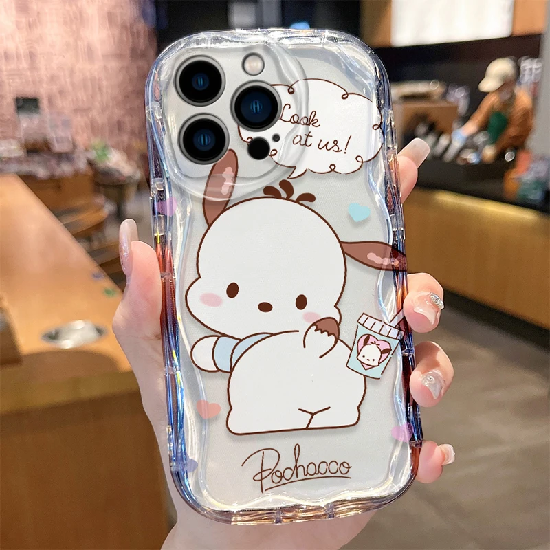 Lovely Sanrio Pochacco Wave Soft Case For iPhone 15 14 13 12 11 Pro Max 15 14 8 7 6 Plus XR X XS Max 8 7 6 Liquid Silicone Cover