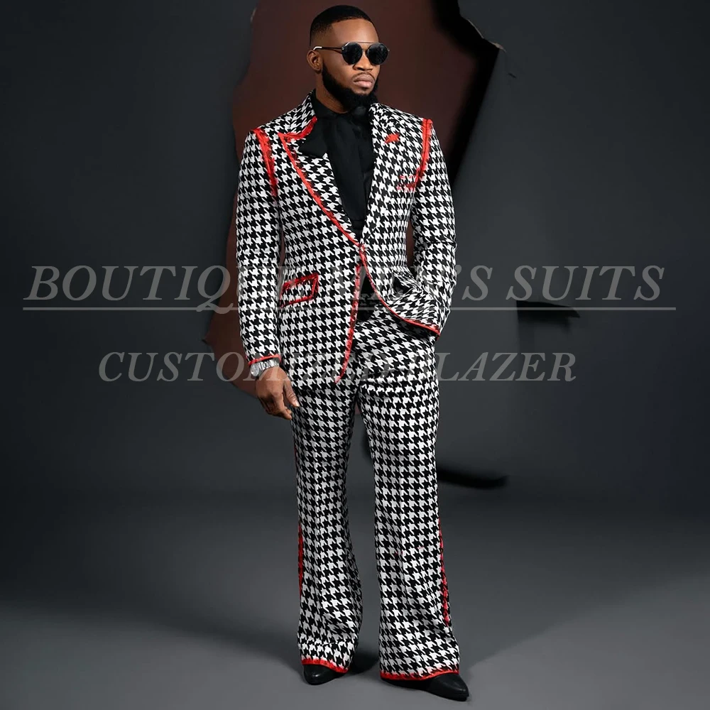 

Мужские костюмы на одной пуговице с узором «гусиные лапки», классическая куртка с двойной спинкой и разрезом, брюки, наряды, повседневная мужская одежда, костюм