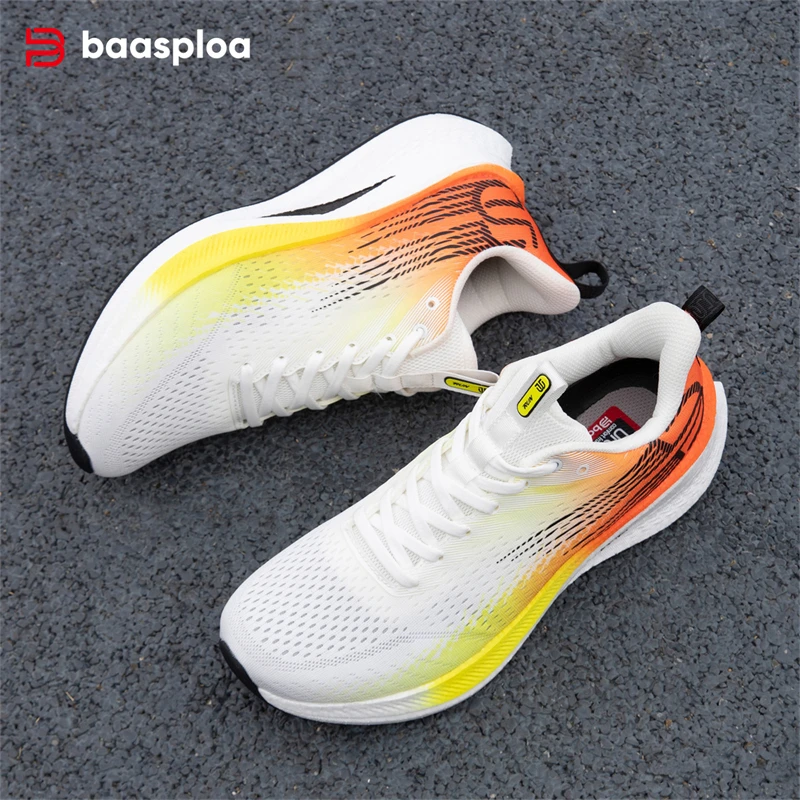 Baasploa New Men Running Shoes Mesh Breathable Carbon Plate Non-slip Sports Shoes Male Outdoor Lightweight Professional Sneakers