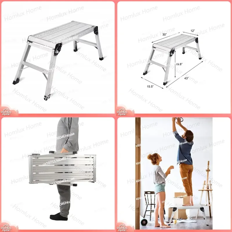 Heavy Duty Foldable Aluminum Work Platform Step Ladder 330 lbs Capacity Horse Stool Household Folding Car Wash Table Multi