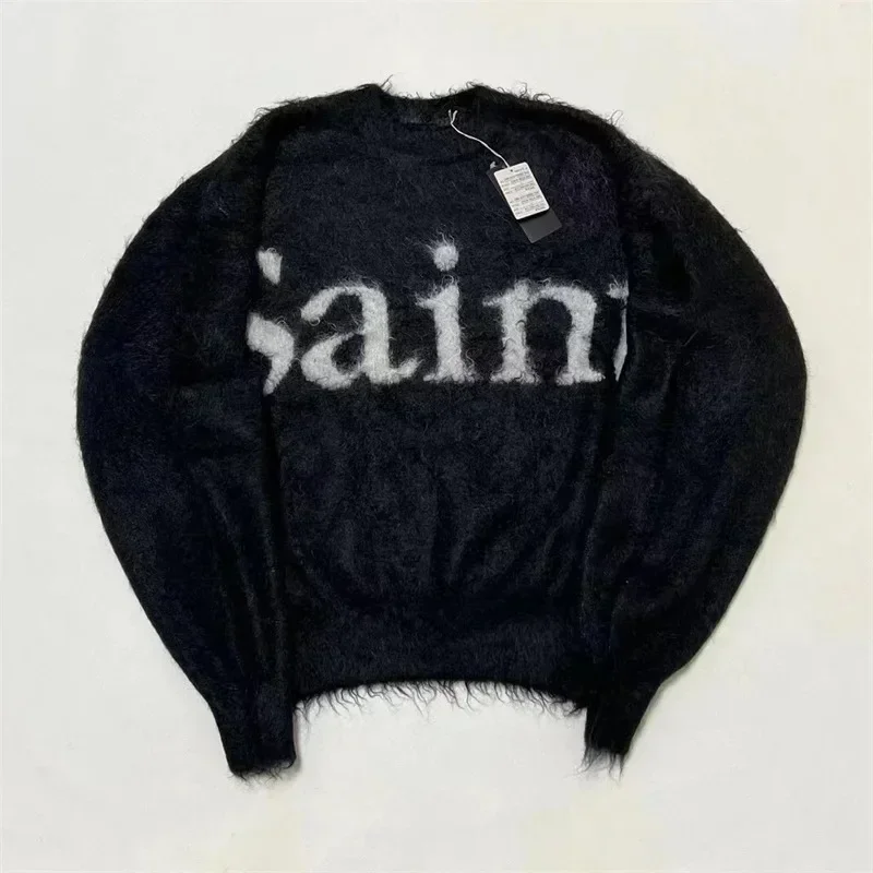 2024ss Saint Michael Women Knitted Sweaters 1:1 Top Quality Oversized Mohair Knitted Pullovers Mens Clothing