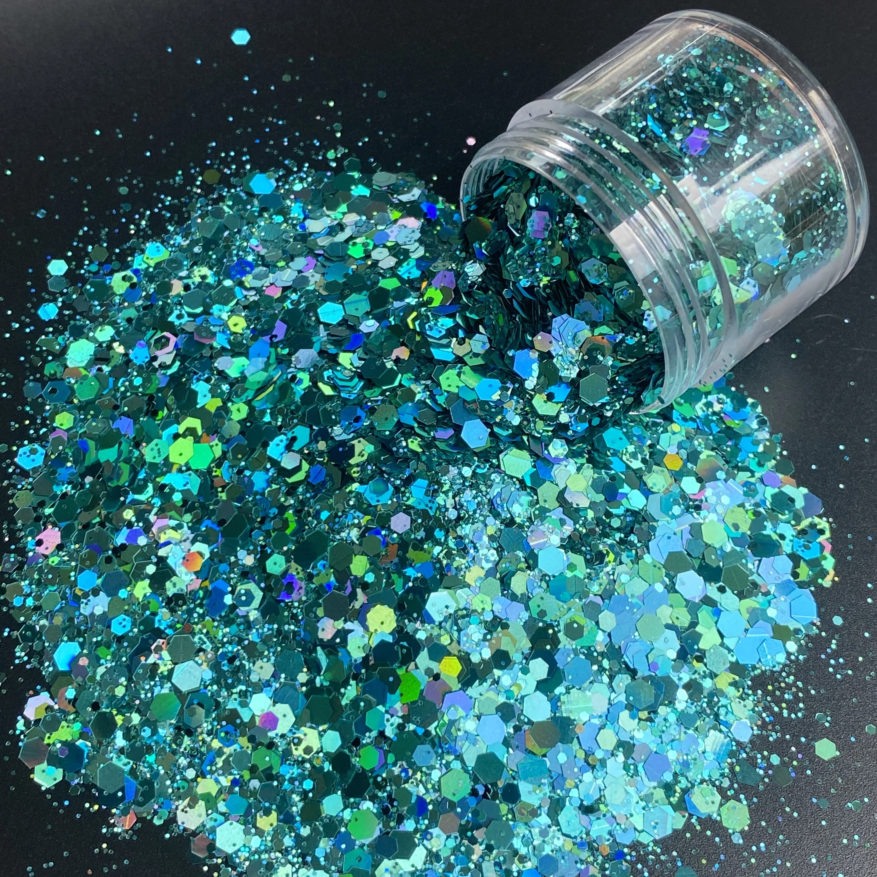 20 G/zak Holografische Gemengde Maten Glitter Pailletten Zeshoekige Vorm Groene Dikke Nail Art Vlokken Plakjes Manicure Decoratie