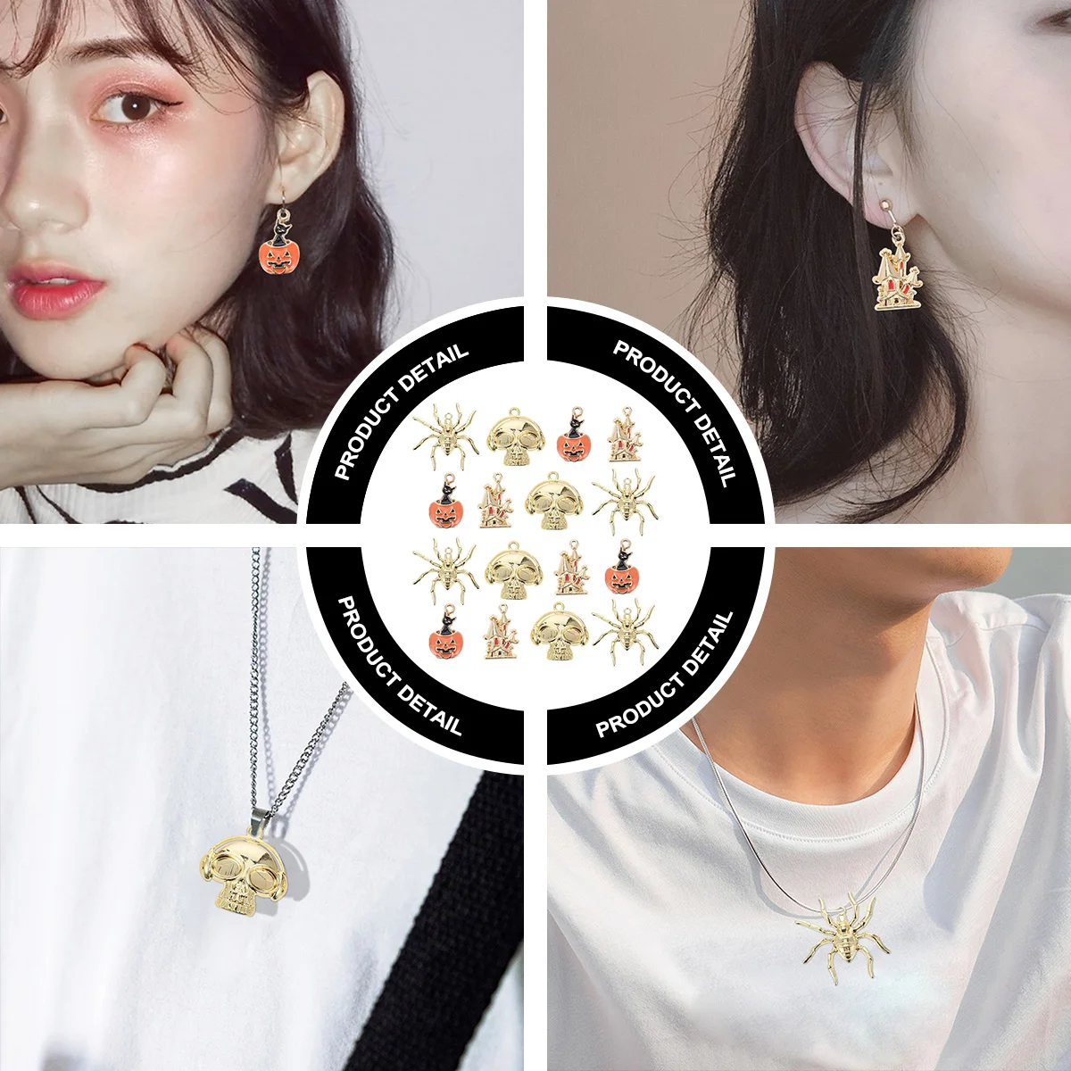 

20pcs Halloween Earrings Pendant Necklace Alloy Pendants Ornaments DIY Jewelry Accessory Necklace Keychain Gift