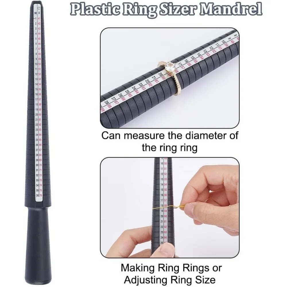 26.1x2.5cm Ring Sizer Measuring Tool Ring Mandrel Plastic Sizer Mandrel US/UK Measuring Tool Jewelry Sizer