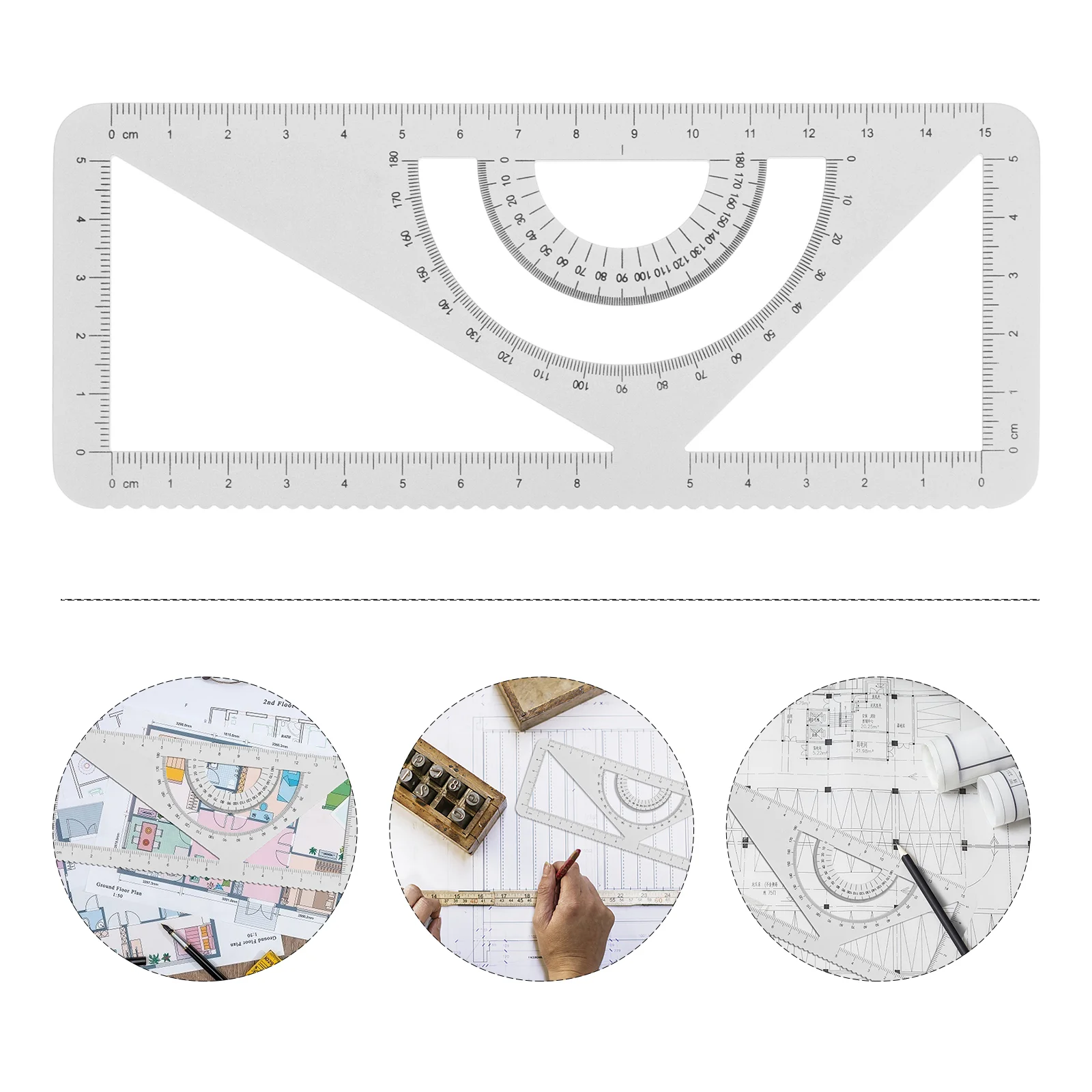 Multipurpose Metal Ruler Office Compass Protractor Aluminum Alloy Scale Drawing Measurement