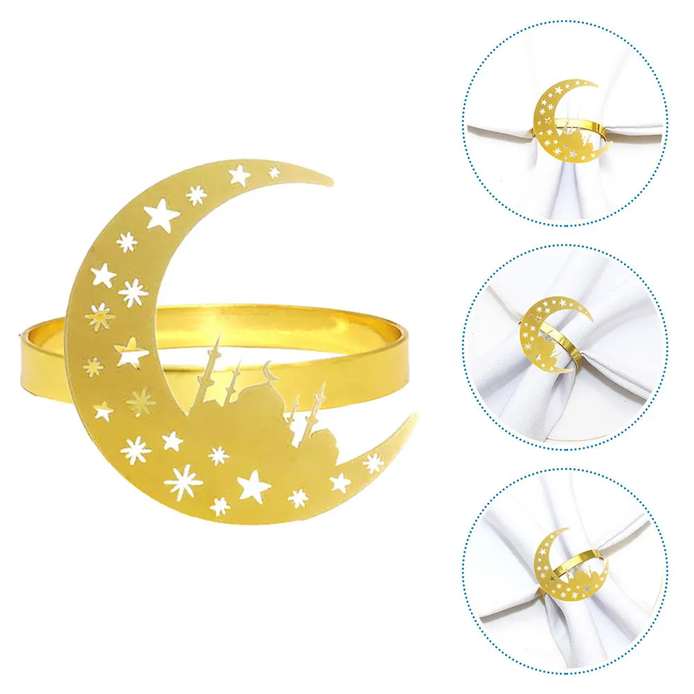 

6Pcs Ramadan Moon Napkin Rings Metal Napkin Holders Dinner Table Decoration Wedding Party Supplies Dinner Table Decoration