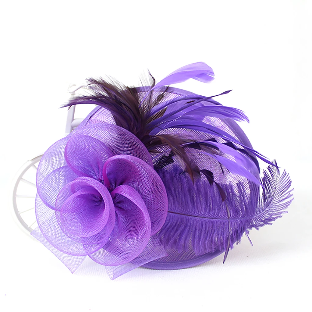 Women Ascot Fascinator Hat Feather Mesh Headband with Clip Reversible Kentucky Derby Photography for Ladies Tea Party